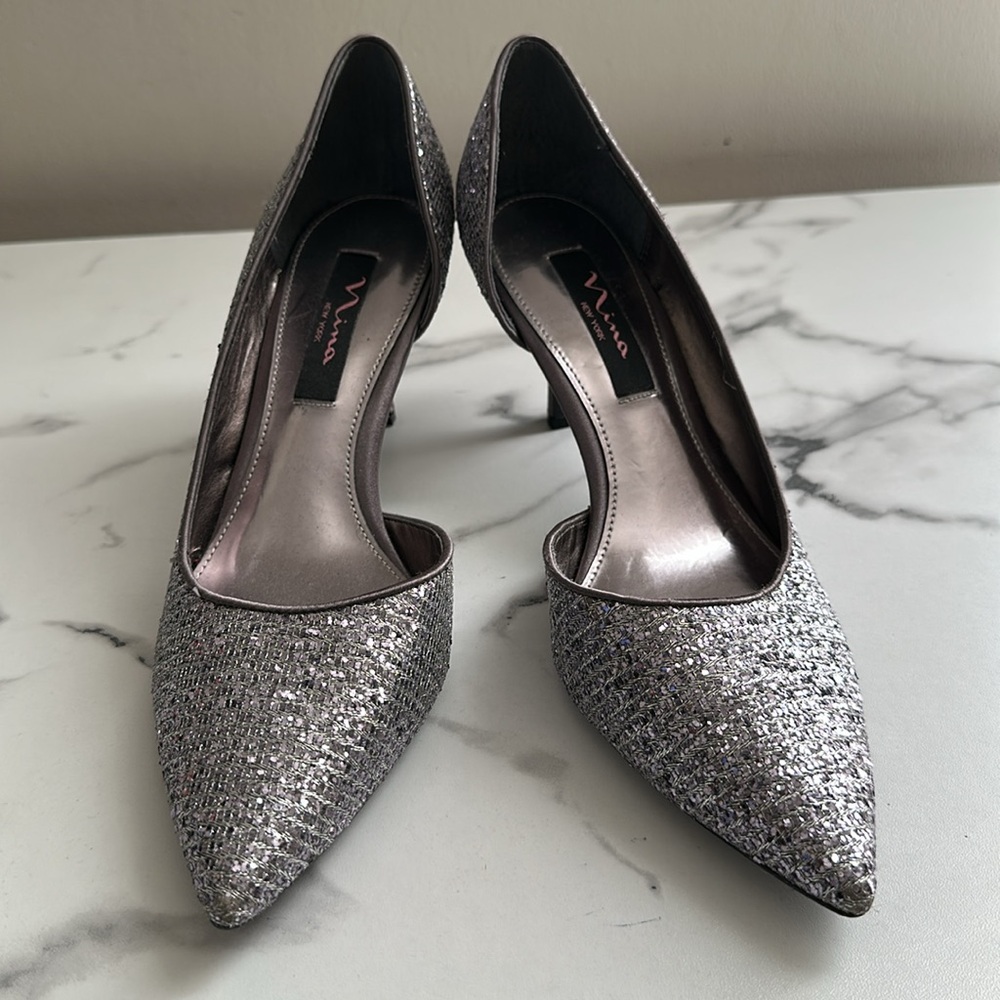 Pre owned Nina  New York  Silver Glitter Pumps